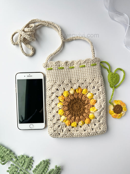 Finished hand crochet Phone Bag | Sunflower | Gift ideas