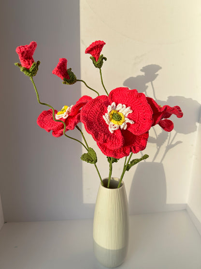 Finished Crochet Poppy|Crochet Flower Bouquet