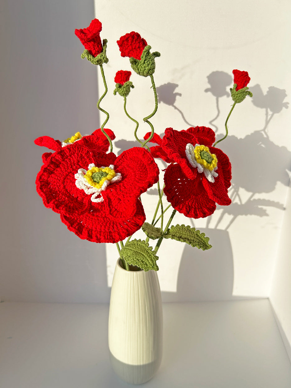 Finished Crochet Poppy|Crochet Flower Bouquet