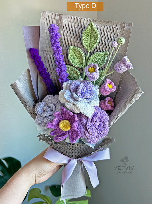 Finished crochet Purple/Blue Rose bouquet. Unique handmade gift.