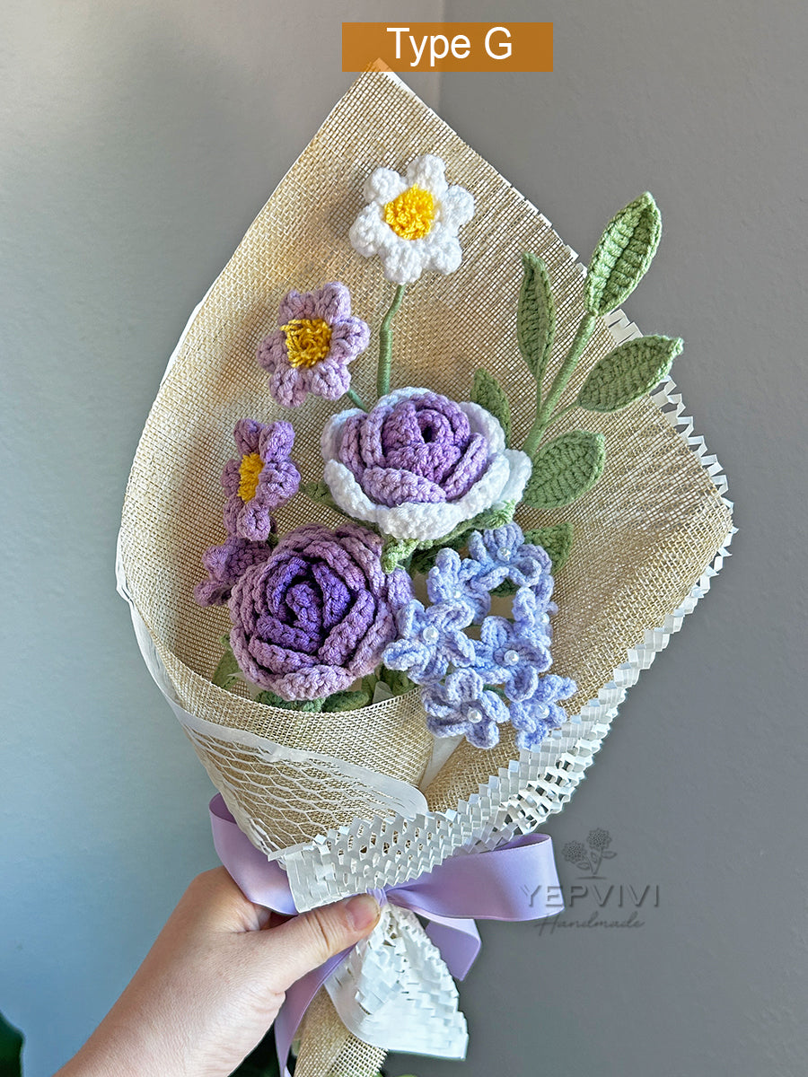 Finished crochet purple Rose bouquet. Unique handmade gift.