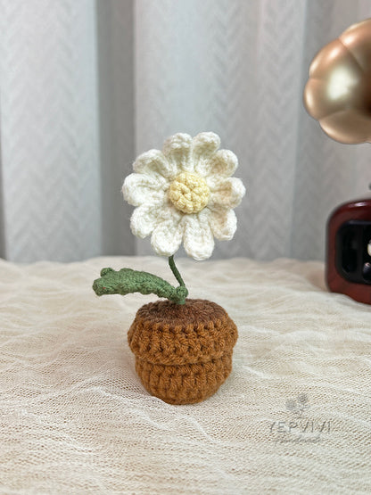 Finished Crochet flower in pot | small flower in pot | Home Room, Office, Car Decoration | Gift