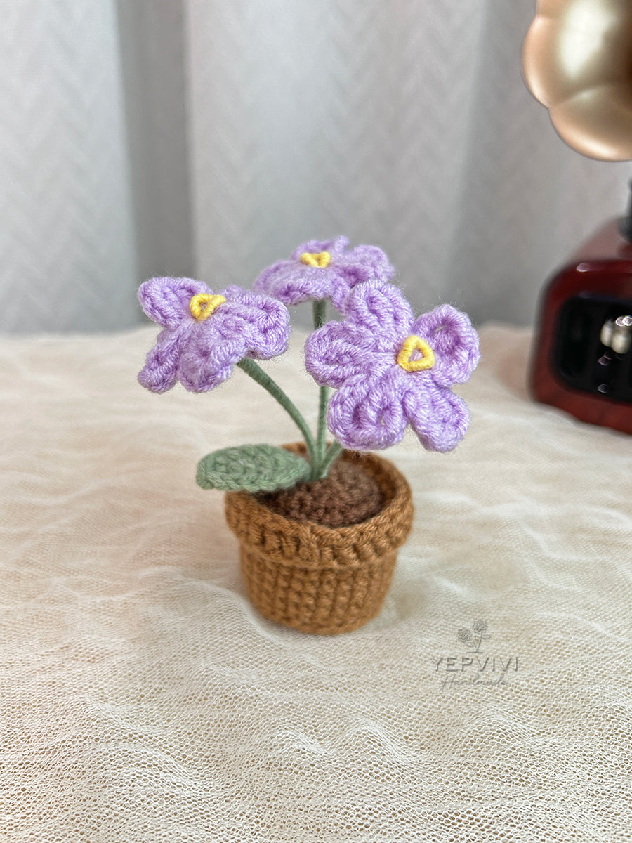 Finished Crochet flower in pot | small flower in pot | Home Room, Office, Car Decoration | Gift