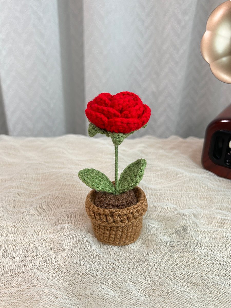 Finished Crochet flower in pot | small flower in pot | Home Room, Office, Car Decoration | Gift