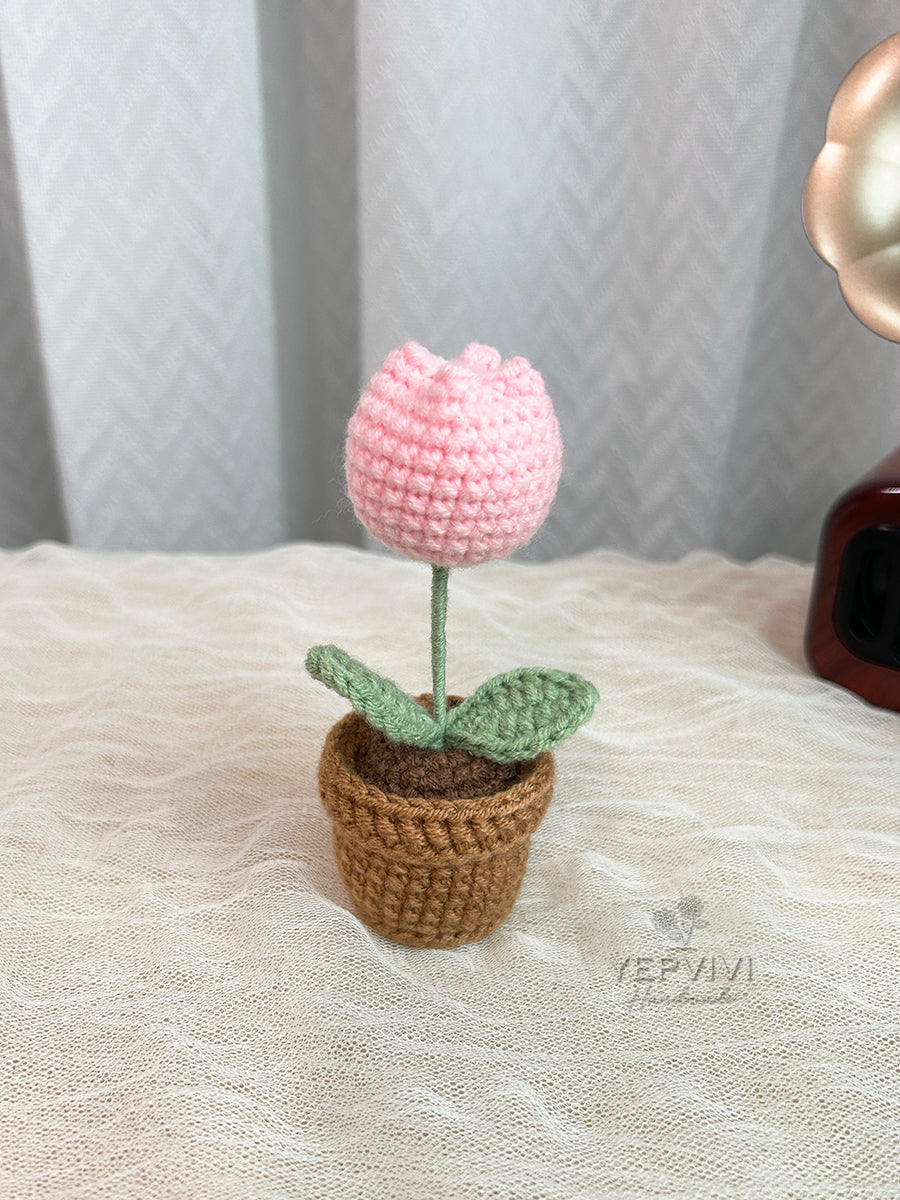 Finished Crochet flower in pot | small flower in pot | Home Room, Office, Car Decoration | Gift