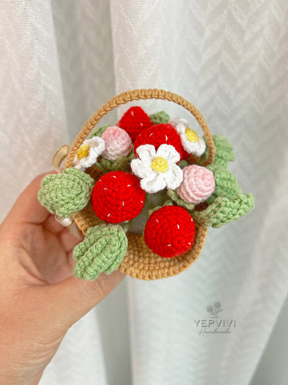 Finished Crochet flower in pot | Strawberry basket | Home Room, Office, Car Decoration | Gift