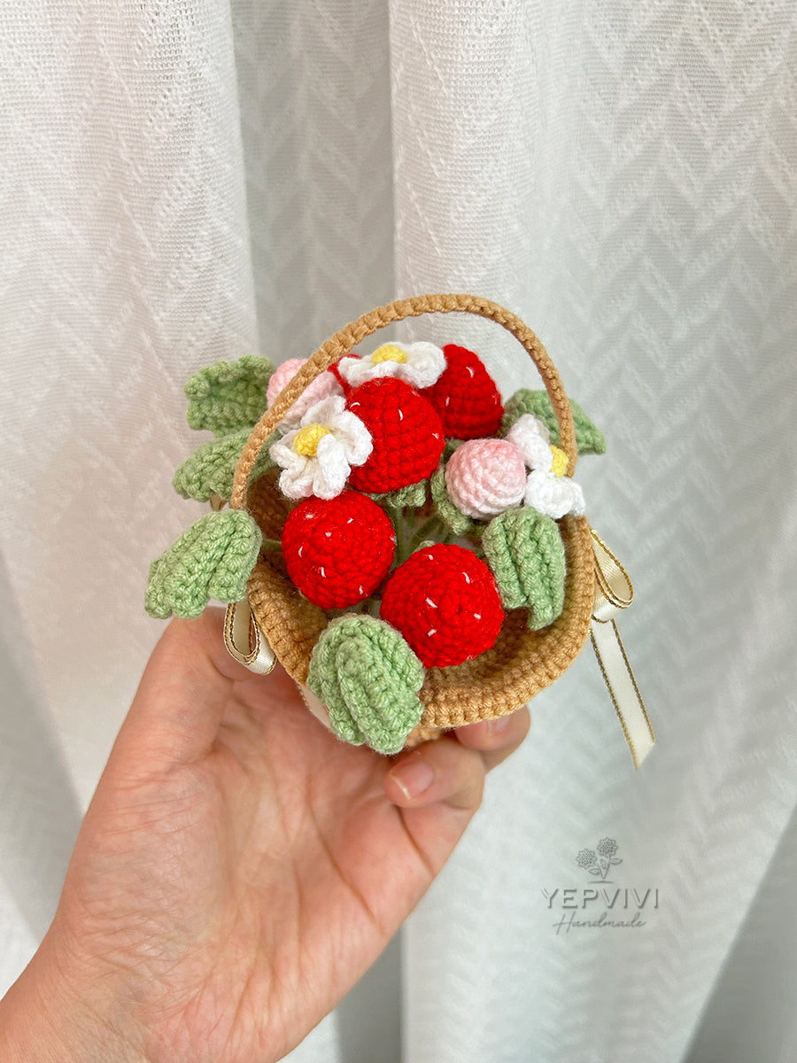 Finished Crochet flower in pot | Strawberry basket | Home Room, Office, Car Decoration | Gift