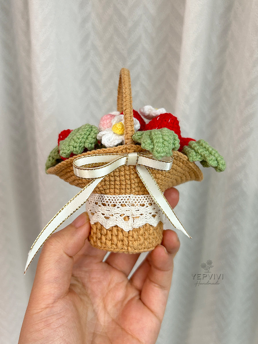 Finished Crochet flower in pot | Strawberry basket | Home Room, Office, Car Decoration | Gift