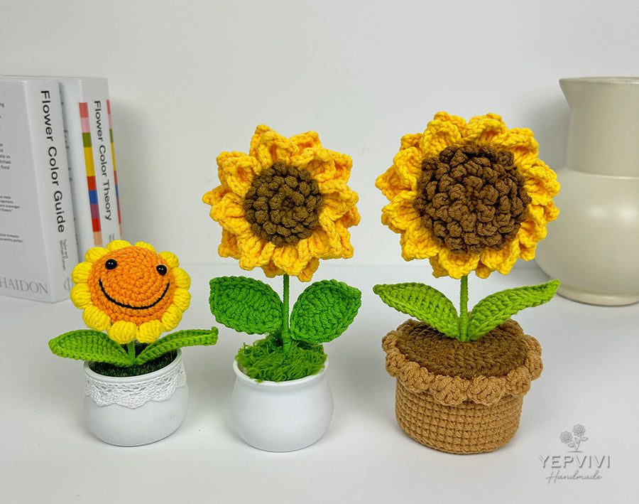 Finished Crochet flower in pot | Sunflower in pot | Home Room, Office, Car Decoration | Gift