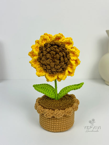 Finished Crochet flower in pot | Sunflower in pot | Home Room, Office, Car Decoration | Gift