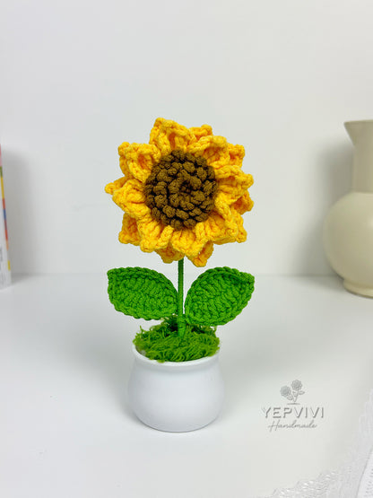 Finished Crochet flower in pot | Sunflower in pot | Home Room, Office, Car Decoration | Gift