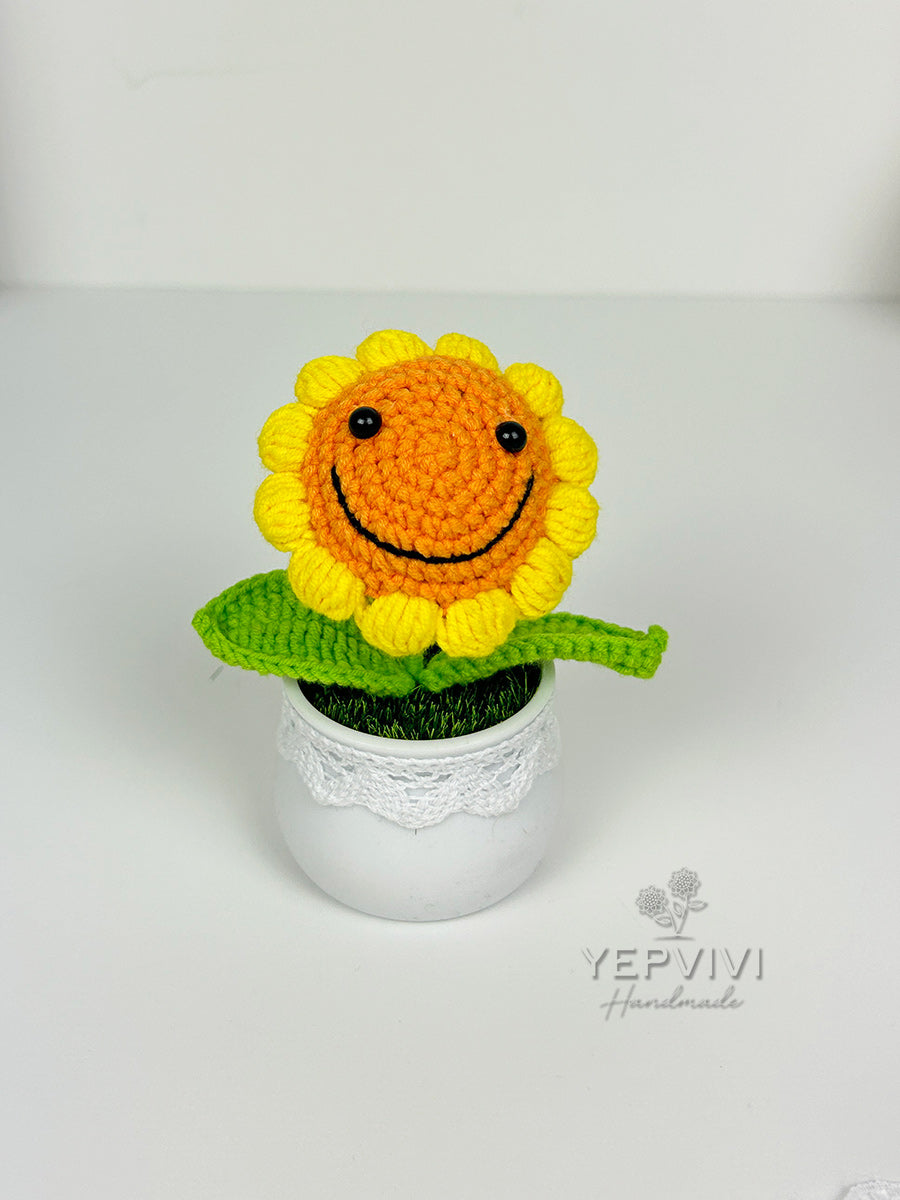 Finished Crochet flower in pot | Sunflower in pot | Home Room, Office, Car Decoration | Gift