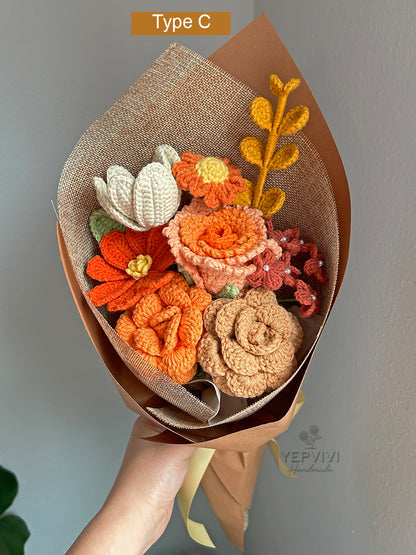 Finished crochet orange bouquet. Fall color bouquet. Unique handmade gift.