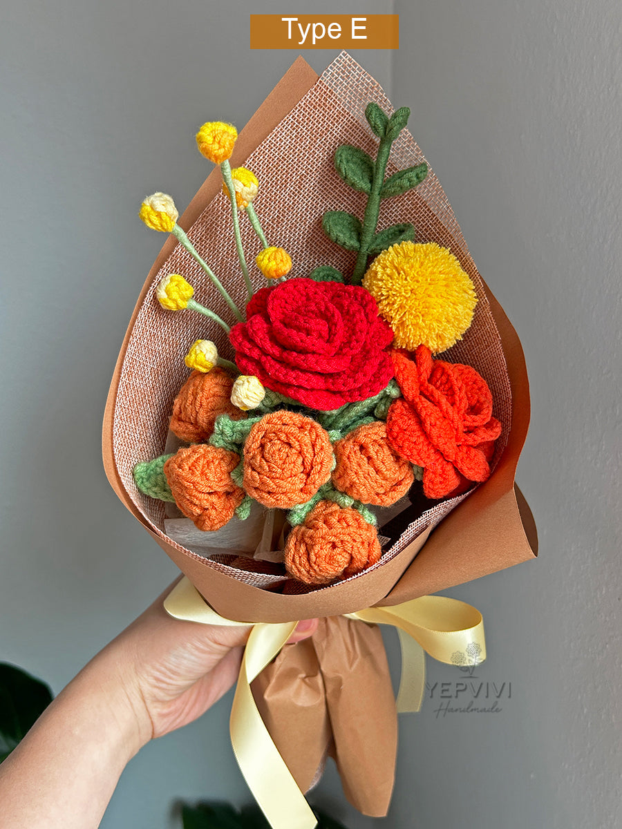 Finished crochet orange bouquet. Fall color bouquet. Unique handmade gift.